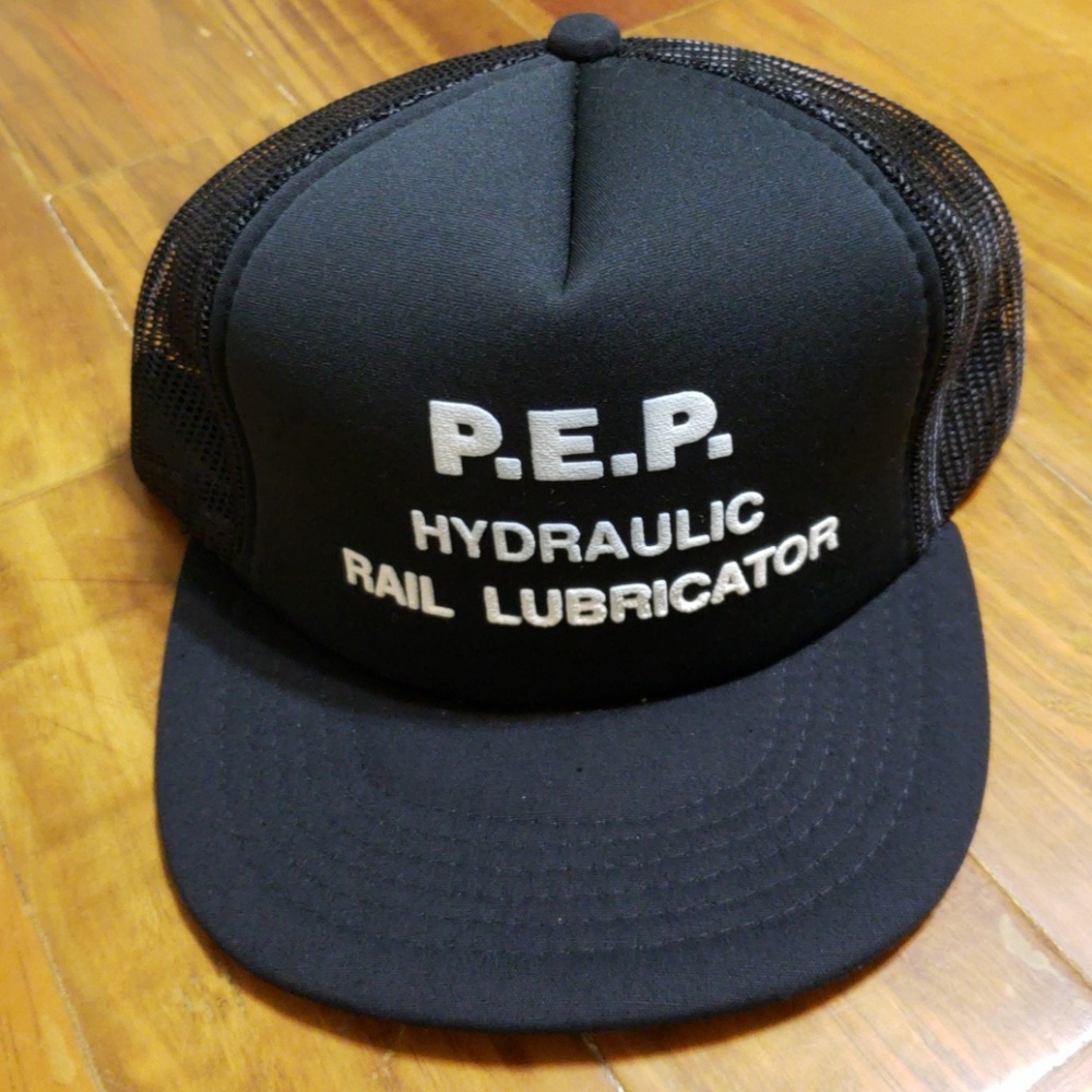 Vintage PEP Railroad Black Trucker Hat Cap